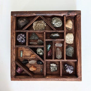 Handmade Wood Crystal Display Tray, Boho Jewelry Organizer