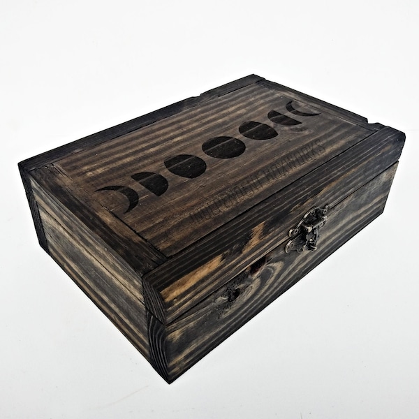 Black Wooden Lunar Cycle Jewelry Case with Options for Interior Dividers