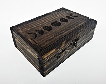 Black Wooden Lunar Cycle Jewelry Case with Options for Interior Dividers