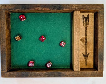 Ranger Class Dice Tray Lined with Green Felt for Tabletop Games - Engraved with Arrow