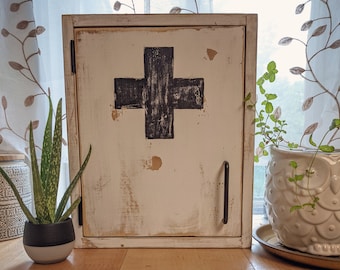 Handmade White First Aid Cabinet - Rustic Storage Solution for Home and Office