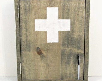 Weathered Gray Medicine Cabinet – Rustic First Aid Storage, Boho Decor