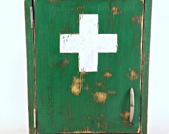 Handmade Rustic Green First Aid Cabinet, Distressed Medicine Storage