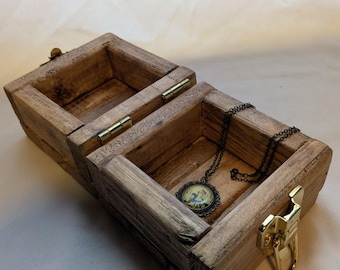 Rustic Wooden Keepsake Box – Cherry Stain, Brass Hardware, Jewelry Storage