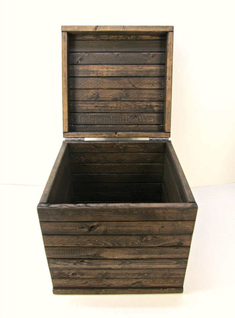 13 Inch Wooden Crate Rustic Cube With Lid Handmade Wood Etsy
