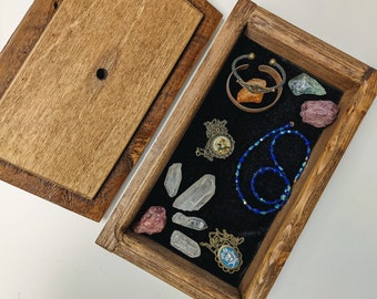 Boîte en bois Century recyclée avec poignée en cristal rose - Coffre à bijoux pour le rangement