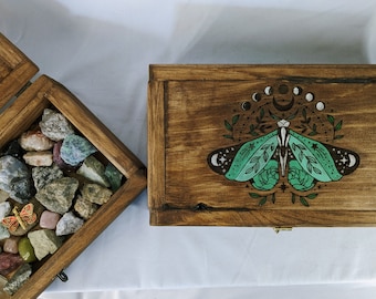 Mystical Luna Moth Keepsake Box - Handcrafted Wood Storage with Celestial Charm - Personalized Engraving Available