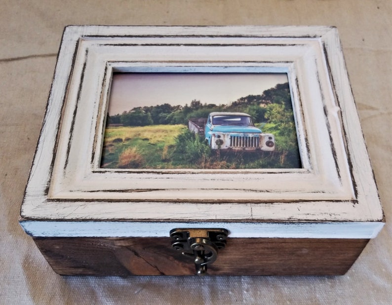 Rustic Wooden Memory Box 4x3 Photo Frame Lid Wood Image 0