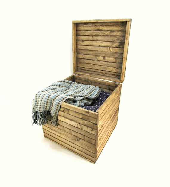 17x17x17 Rustic Wooden Storage Cube Handmade 17 Inch Large Wood