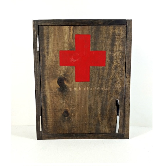 Dark Wooden Medicine Cabinet Rustic First Aid Cabinet With Etsy