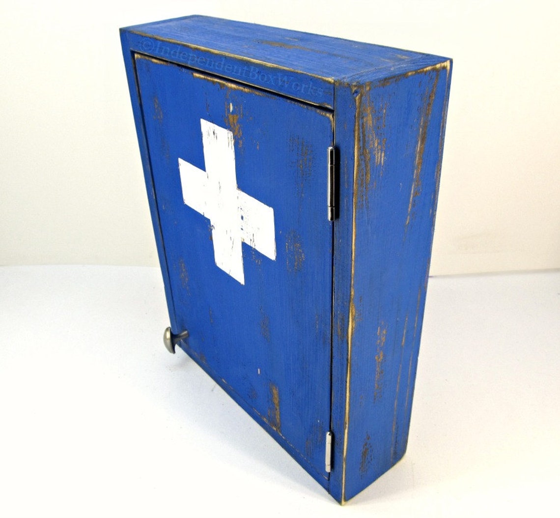 Distressed Blue and White Medicine Wall Mount First Etsy