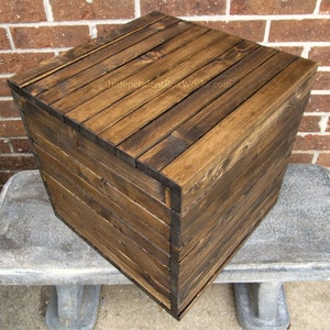 15 Inch Storage Cube - Rustic Vinyl Record Storage Box - Wooden Crate Style Box - Handmade Short Side Table Box - Boho Farmhouse Storage Box
