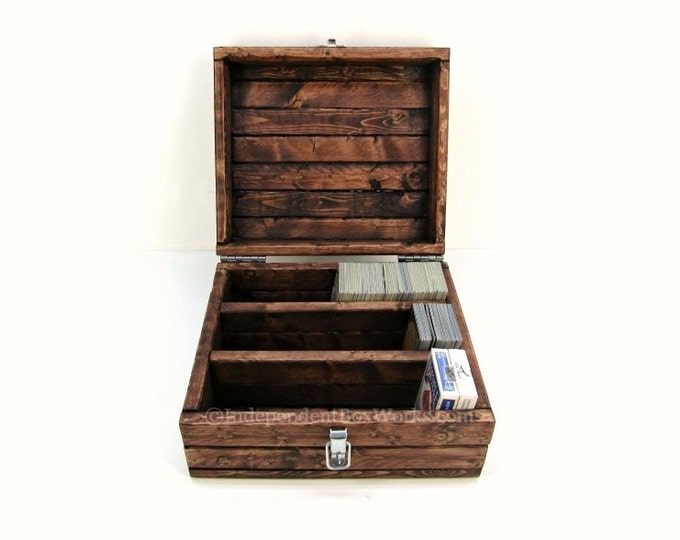 Trading Card Game Box with Sections - Divided Playing Card Case - Collector's Card Storage Chest, Rustic Wooden Geek Gift Box, Gifts for Him