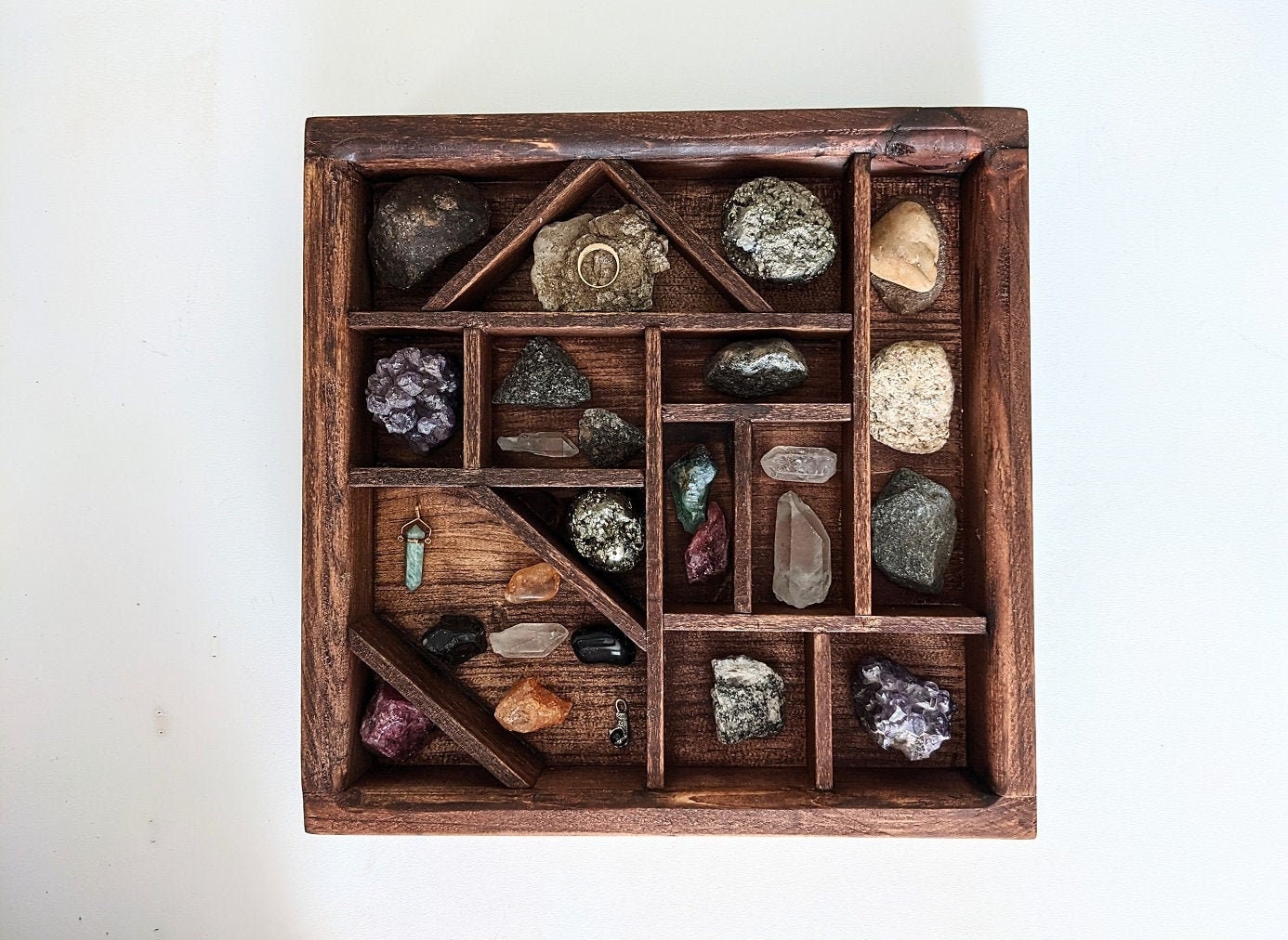 48 Slotted Wooden Rock Display Case Crystal Display Rock Collector Gift  Portable Rock Display Rock Collection Display Gift for Her 