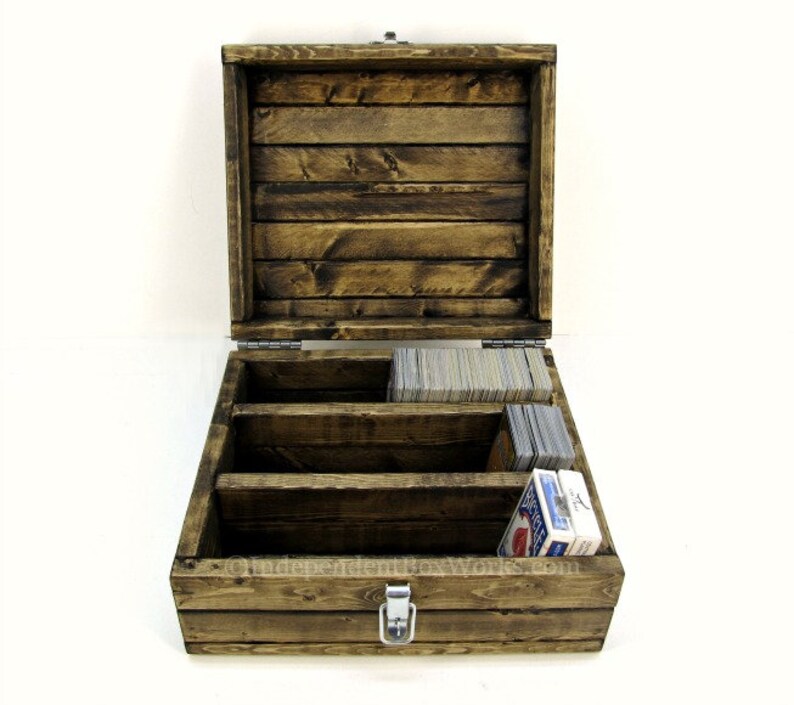Trading Card Game Box With Sections Divided Playing Case Collector S Storage Chest Rustic Wooden Geek Gift Gifts For Him