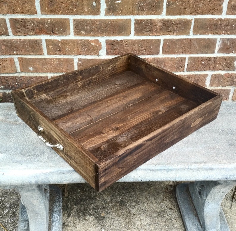 Reclaimed Natural Pallet Wood Tray Dark Rustic Serving Tray Etsy