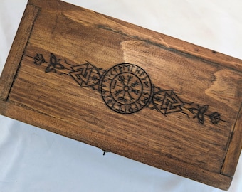Helm of Awe Box, Reclaimed Wood Box, Tarot Card Box, Unique Stash Box, Norse Mythology Box, Small Storage Box, Engraved Viking Gift Box