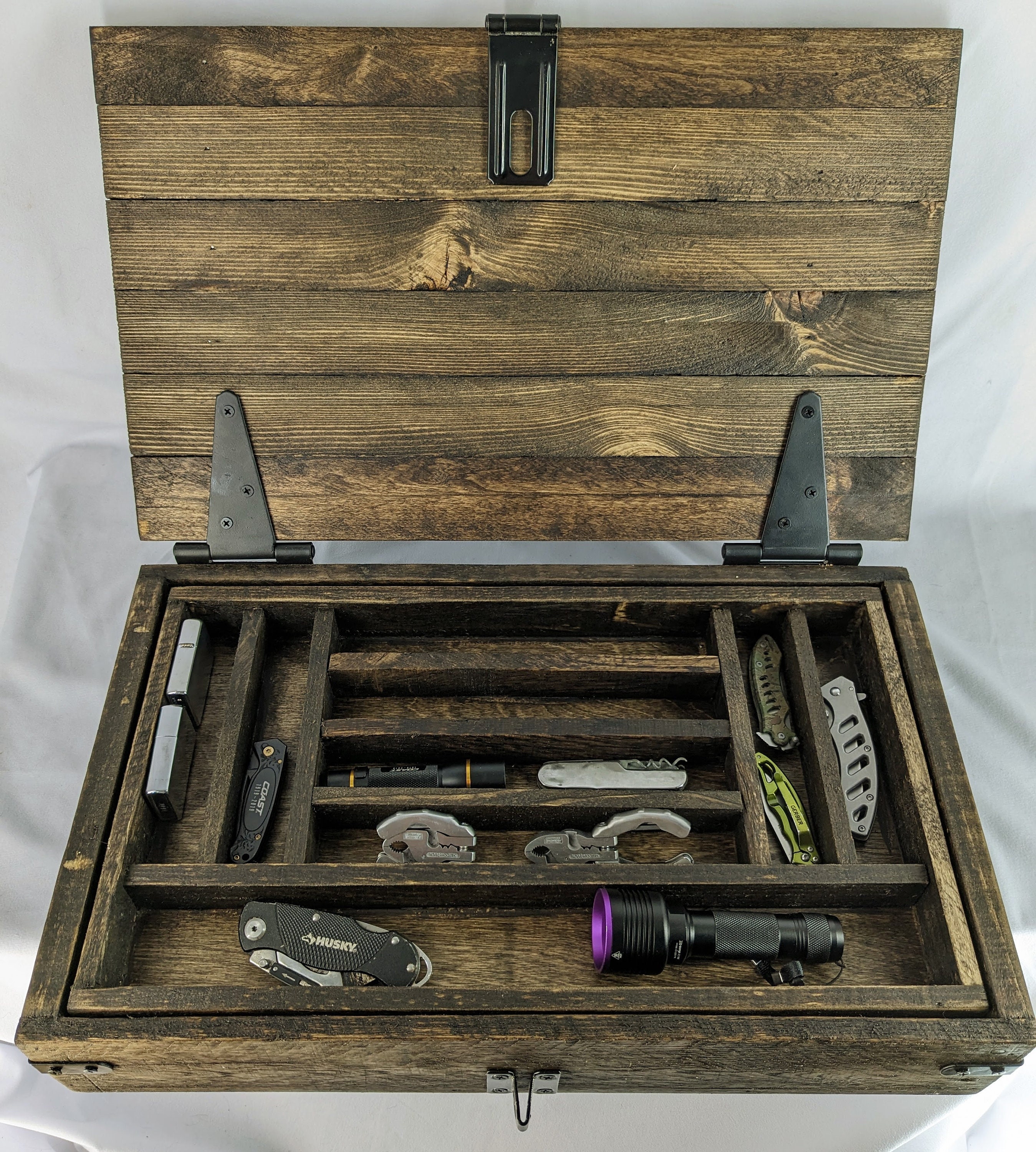 Pocket Knife Box, Rustic Wooden Case, EDC Box With Removable Tray