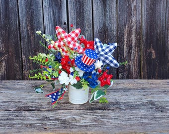 Patriotic table centerpiece, 4th of july centerpiece, Fourth of July floral arrangement, stars table decor, 250th anniversary