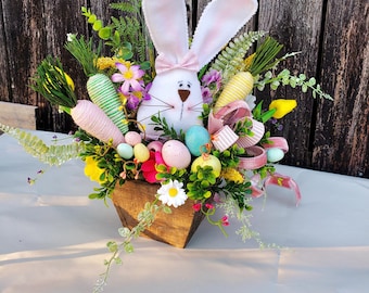 Easter Bunny Floral arrangement, Spring table centerpiece, Rustic spring decor, Bunny decoration, easter hostess gift, spring bunny