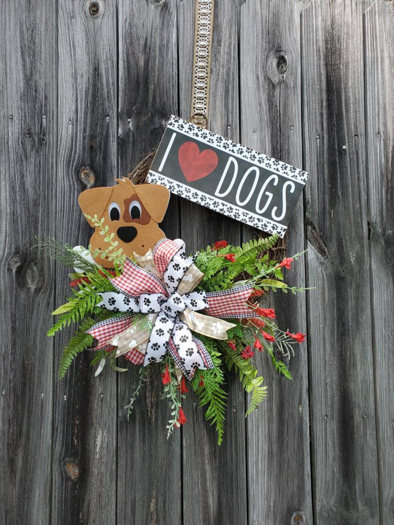 Dog wreath for front doordog front door wreathdog lovers Etsy