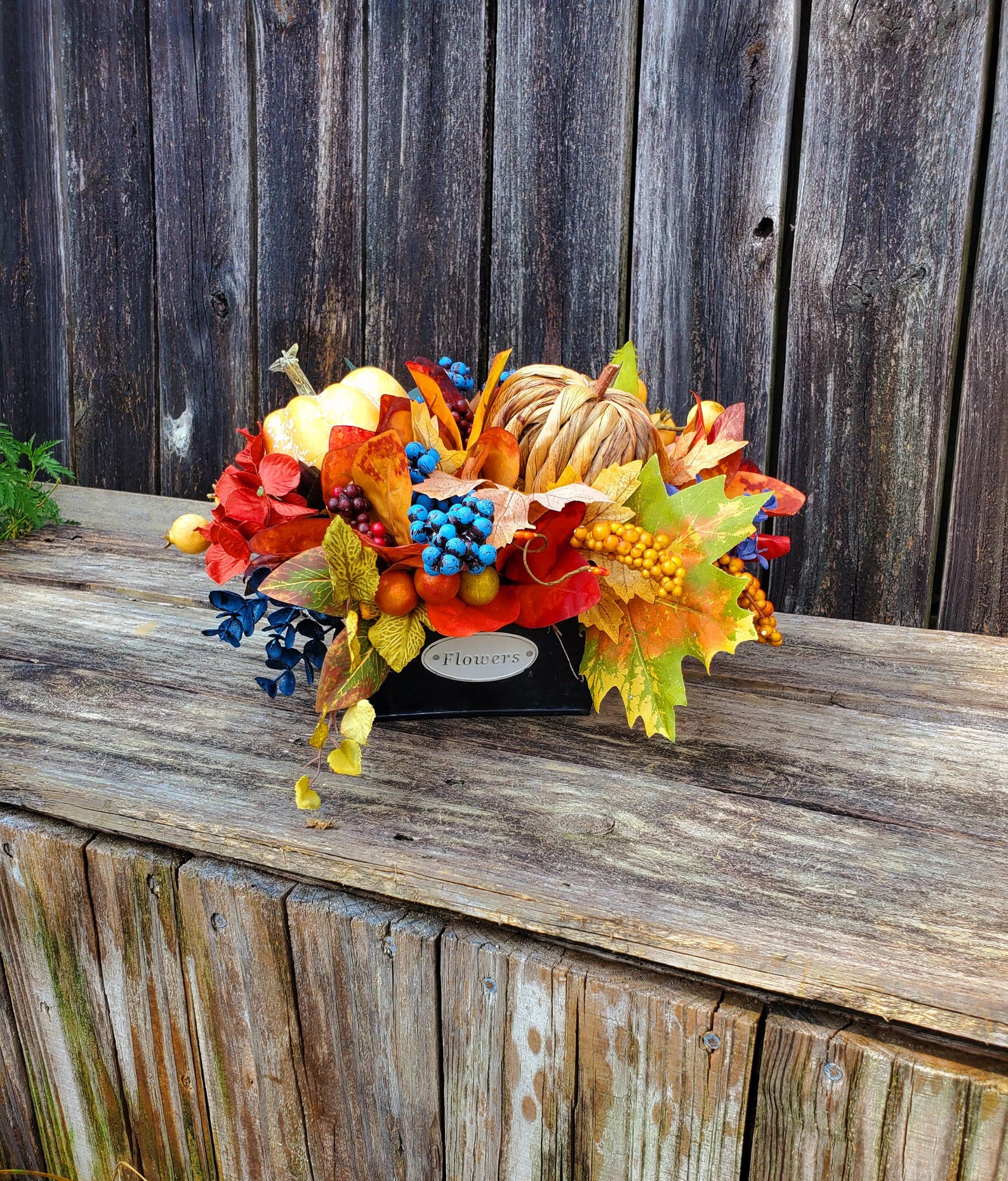 Blue Fall Centerpiece, Navy Blue Fall Decor, Designer Fall Arrangement