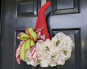 Santa Hat wreath for front door, christmas Santa hat, Santa hat doorhanger, Santa hat decor, Santa hat hostess gift, santa hat wreath