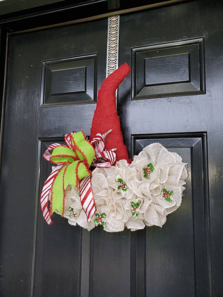 Santa Hat Wreath for Front Door Christmas Santa Hat Santa - Etsy