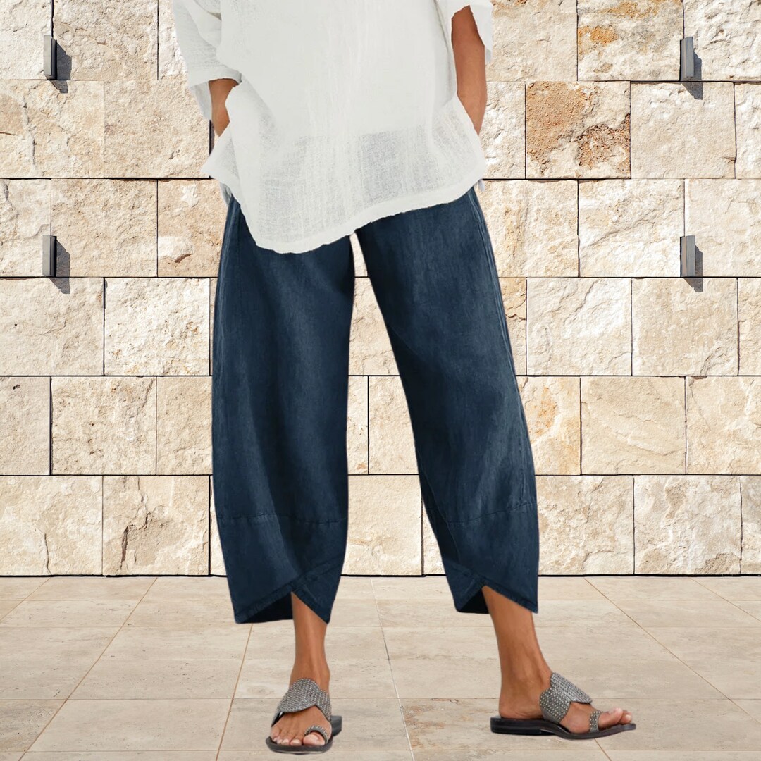 100% Linen Comfort Fit Pants With Elastic Bands and Side - Etsy