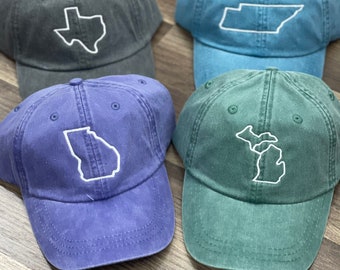 Sombrero estatal, sombrero con monograma, sombrero bordado, sombrero desgastado, sombrero personalizado, sombrero personalizado, sombrero sin estructura