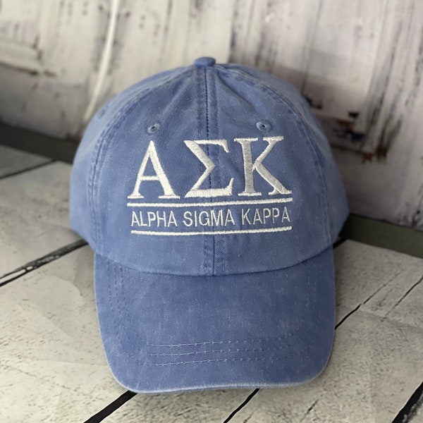 Alpha Sigma Kappa, Monogrammed hat,   Fraternity hat, distressed hat, personalized hat, custom hat, unstructured hat, sorority hat