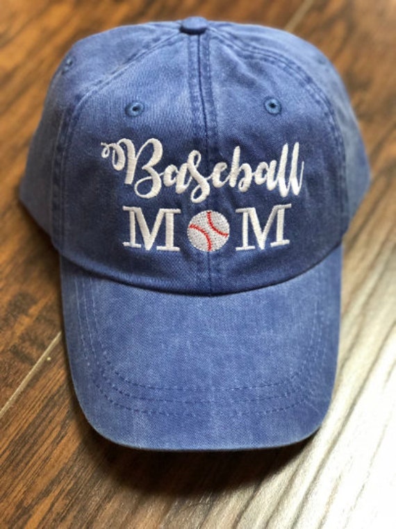 Baseball Mom Embroidered Distressed Hat, Personalized Cotton Twill