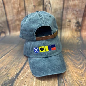 Nautical Hat, Boating Hat, Custom Hat, Monogrammed Hat, Distressed Hat, Personalized Hat, Custom Hat, Unstructured Hat, New Parent Gift image 1