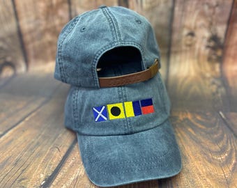 Nautical Hat, Boating Hat, Custom Hat, Monogrammed Hat, Distressed Hat, Personalized Hat, Custom Hat, Unstructured Hat, New Parent Gift