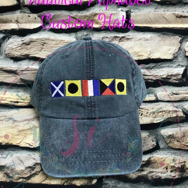 Nautical Hat, Boating Hat, Custom Hat, Monogrammed Hat, Distressed Hat, Personalized Hat, Custom Hat, Unstructured Hat, New Parent Gift