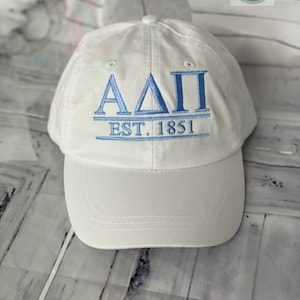 Alpha Delta Pi, Monogrammed hat,   Fraternity hat, distressed hat, personalized hat, custom hat, unstructured hat, sorority hat