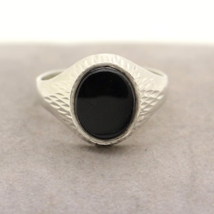 Sterling Silver Black Onyx Signet Ring sz V US 10 1/2 Vintage Christmas Birthday Gift for Him