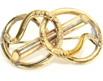 Victorian LOVER&#39;S KNOT Large Pinchbeck Brooch Pin Antique Vintage Jewelry ca 1890s Sweetheart Wedding Christmas Birthday Gift for Her