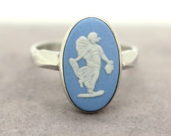 WEDGWOOD Blue JASPERWARE Sterling Silver Ring sz M 1/2 US 6 1/2 Collectable Sweetheart Christmas Birthday Gift for Her Mum