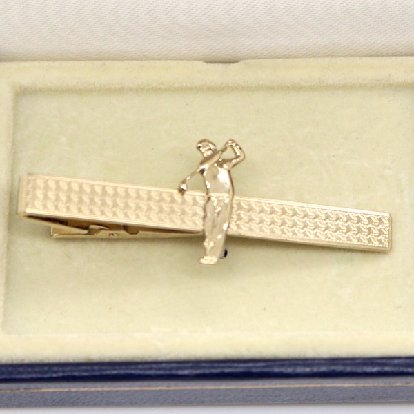 Stratton Gold Tone GOLF Tie Clip Boxed ca 1970s Vintage Gents Mens Christmas Birthday Father's Day Groom Wedding Gift for Him