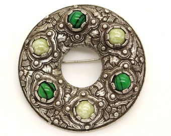 MIRACLE VIKING Green Faux Agate Connemara Marble Large Brooch Pin Vintage Birthday Cift for Her