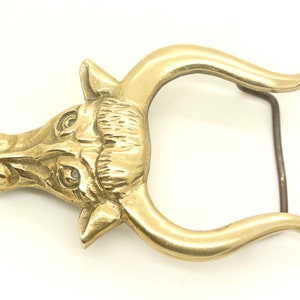 Cowboy Western Large Longhorn Bull Head Solid Brass Belt Buckle Vintage Gift fot Her Him