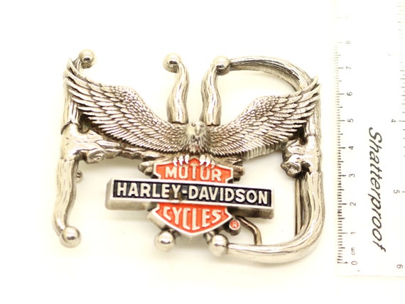 Harley Davidson Eagle Solid Brass Silver Tone Ena… - image 7