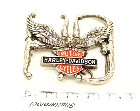 Harley Davidson Eagle Solid Brass Silver Tone Ena… - image 6