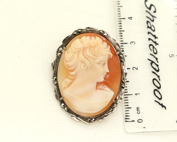 Italian Shell CAMEO MARCASITE Continental Silver … - image 4