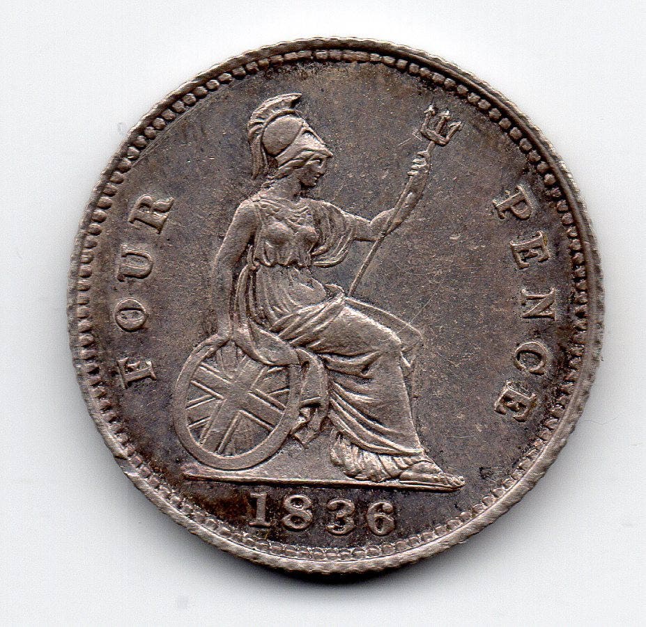 Image of 1836 King William Iv Sterling Silver 925 Fourpence Groat Coin Collectable Wedding Birthday Gift For Him Her Something Old