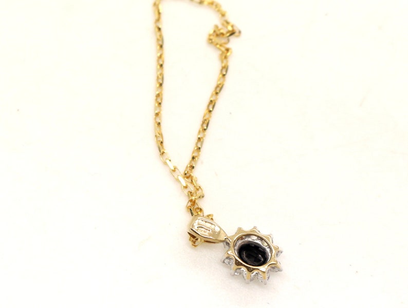 9ct Yellow Gold Blue Sapphire Cubic Zirconia CZ pendant 16inch long Belcher Chain Necklace Vintage Jewelry Anniversary Birthday Gift for Her