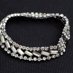 Bridal Wedding Cocktail Silver tone Clear Paste Rhinestones Bracelet 7inch long Birthday Christmas Gift for Her Something Old image 2