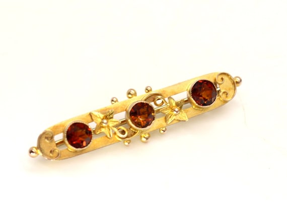 Edwardian 9ct Yellow Gold Red Garnets Ivy Leaf Br… - image 1