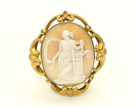 Antique Large Shell Carved Cameo Pinchbeck Brooch… - image 5
